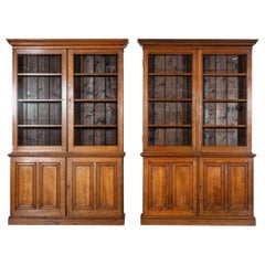 Large 19thC English Oak Glazed Bookcase Cabinet