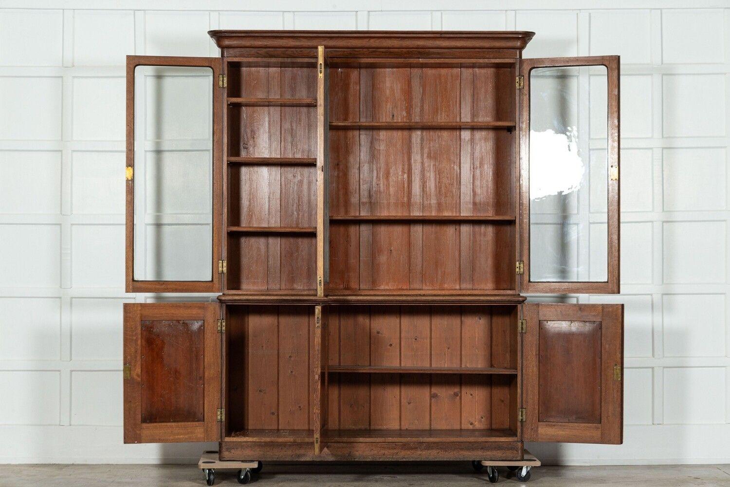 circa 1880
Large 19thC English Oak Glazed Bookcase
sku 1668
Base W157 x D46 x H84 cm
Top W168 x D42 x H134 cm
Together W168 x D46 x H218 cm