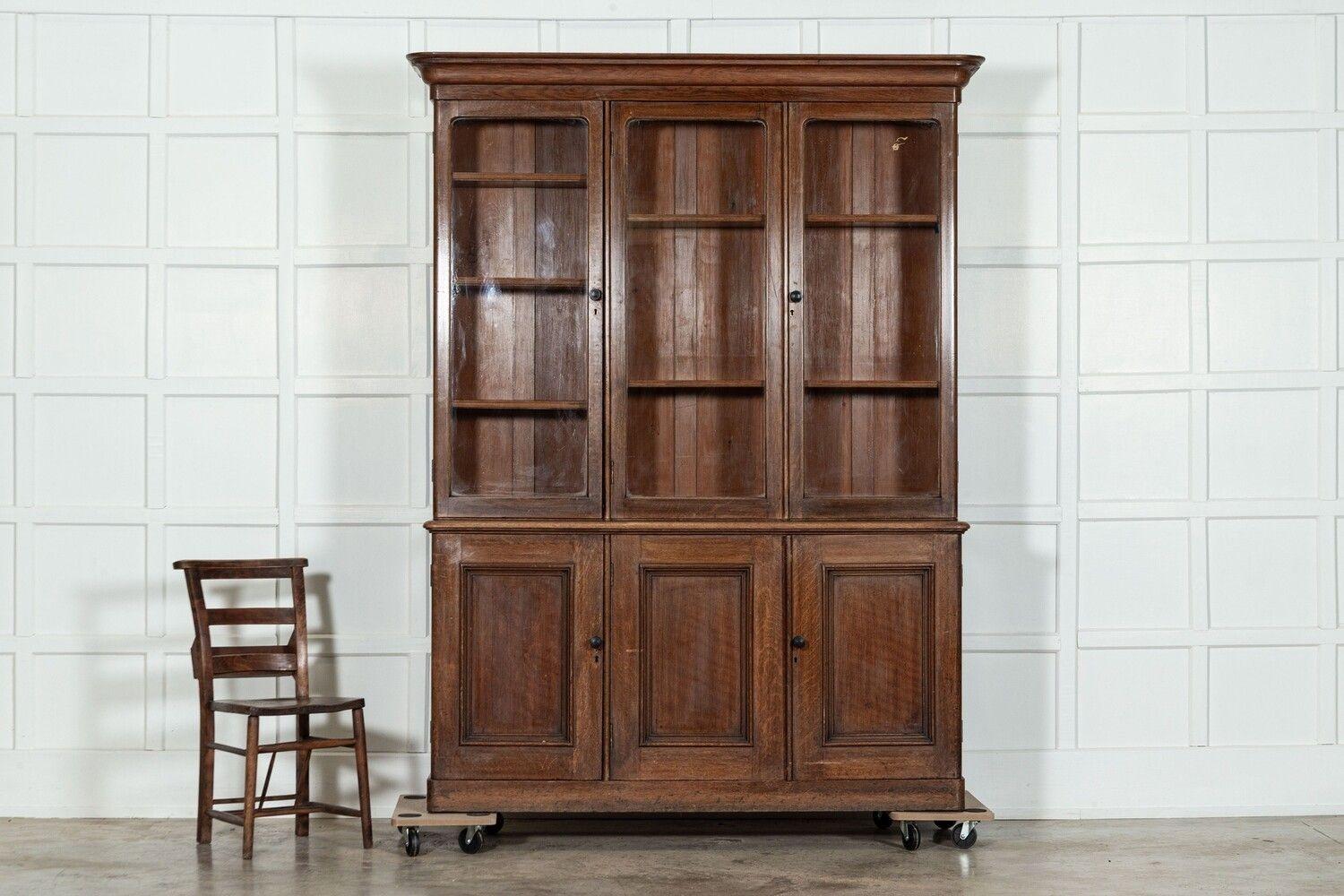 19th Century Large 19thC English Oak Glazed Bookcase For Sale