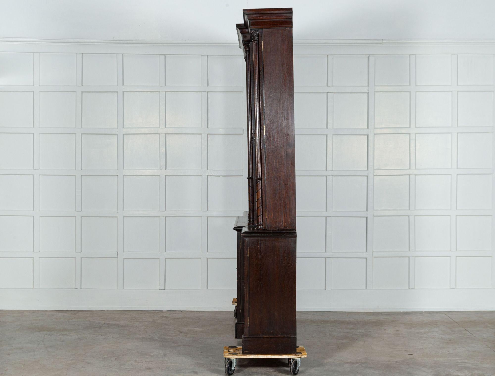 Large 19thC English Oak Glazed Breakfront Bookcase For Sale 4
