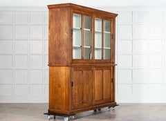 Large 19thC English Oak Glazed Butlers Pantry Cabinet