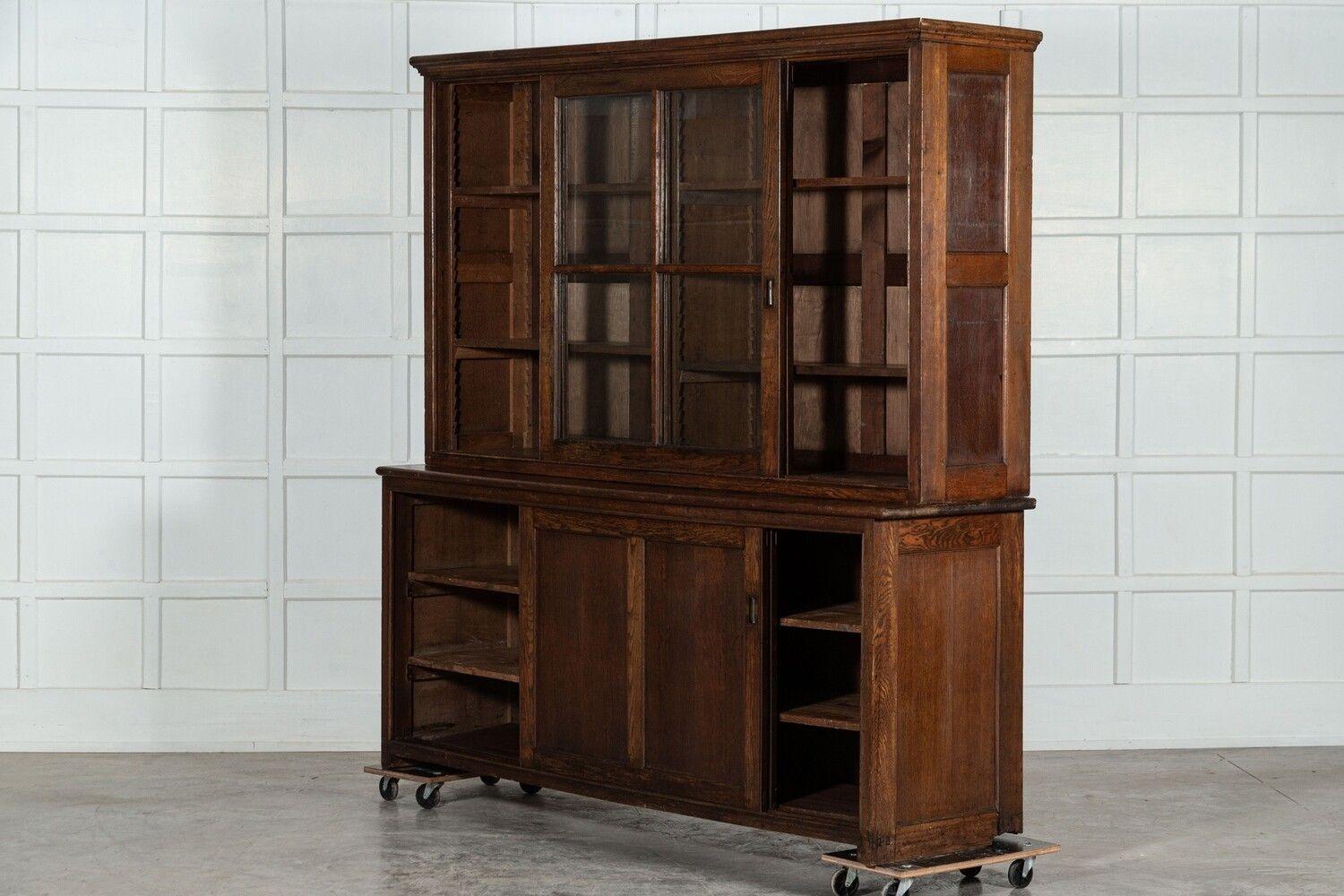 Large 19thC English Oak Glazed Housekeepers Cabinet For Sale 1