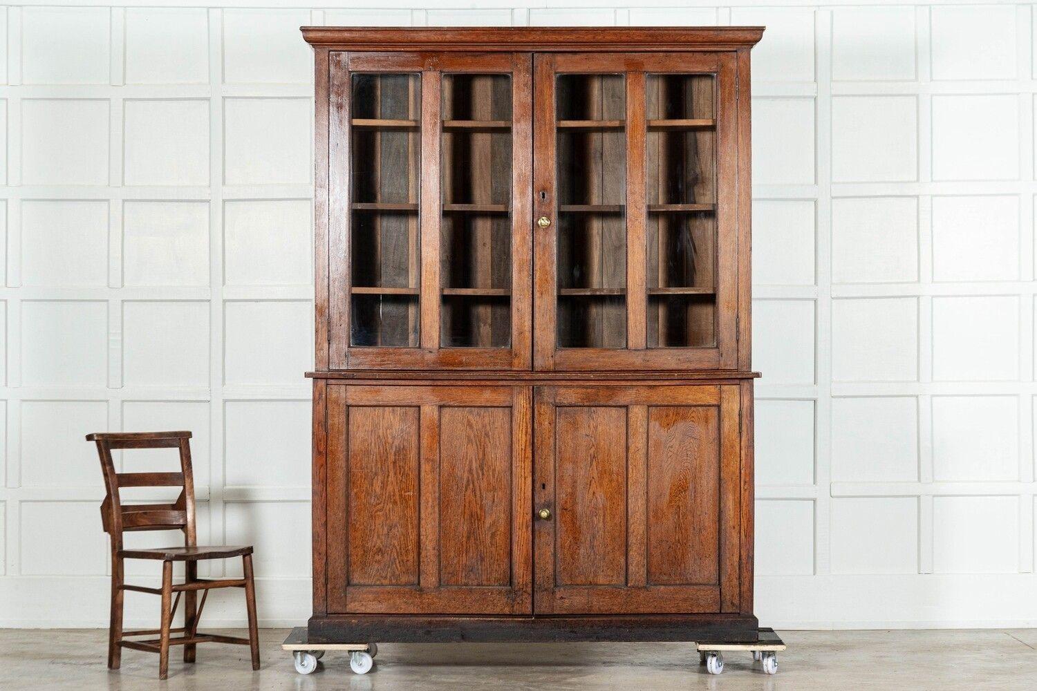 19th Century Large 19thC English Oak Glazed Housekeepers Cupboard For Sale