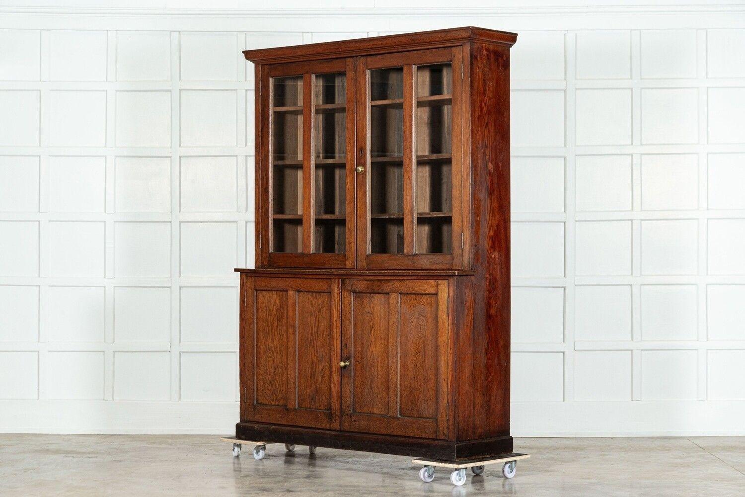 Large 19thC English Oak Glazed Housekeepers Cupboard For Sale 1