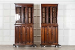 Large 19thC English Oak Glazed Library Bookcase