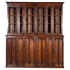 Large 19thC English Oak Glazed Library Bookcase