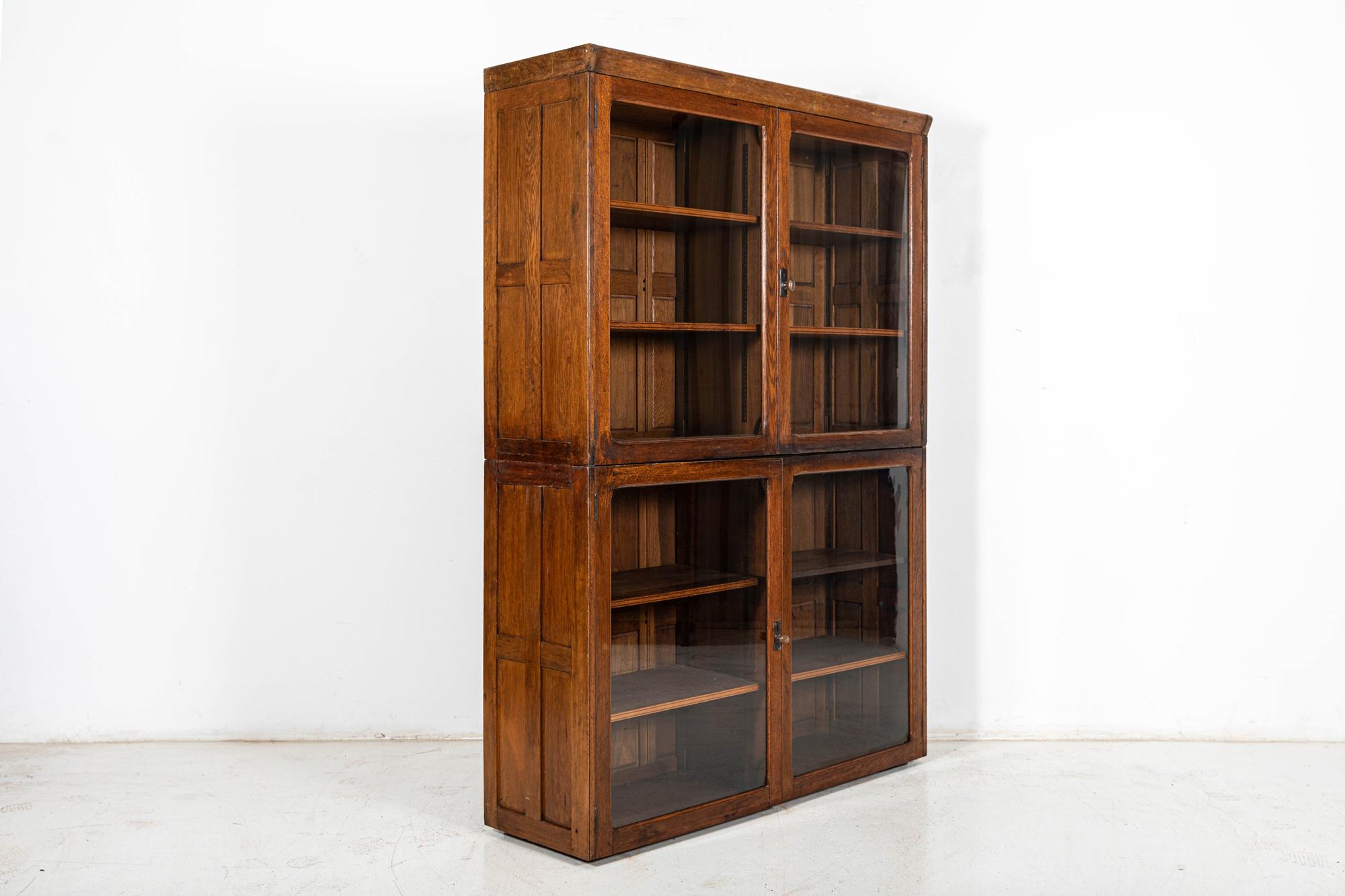 Large 19thC English Oak Glazed Museum Display Cabinet For Sale 1