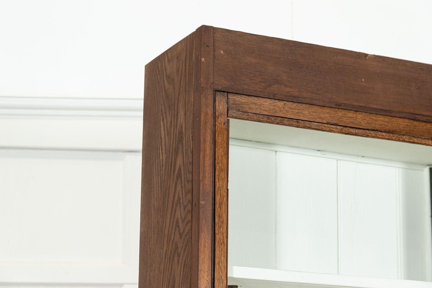 Large 19thC English Oak & Mahogany Glazed Bookcase Cabinet For Sale 11