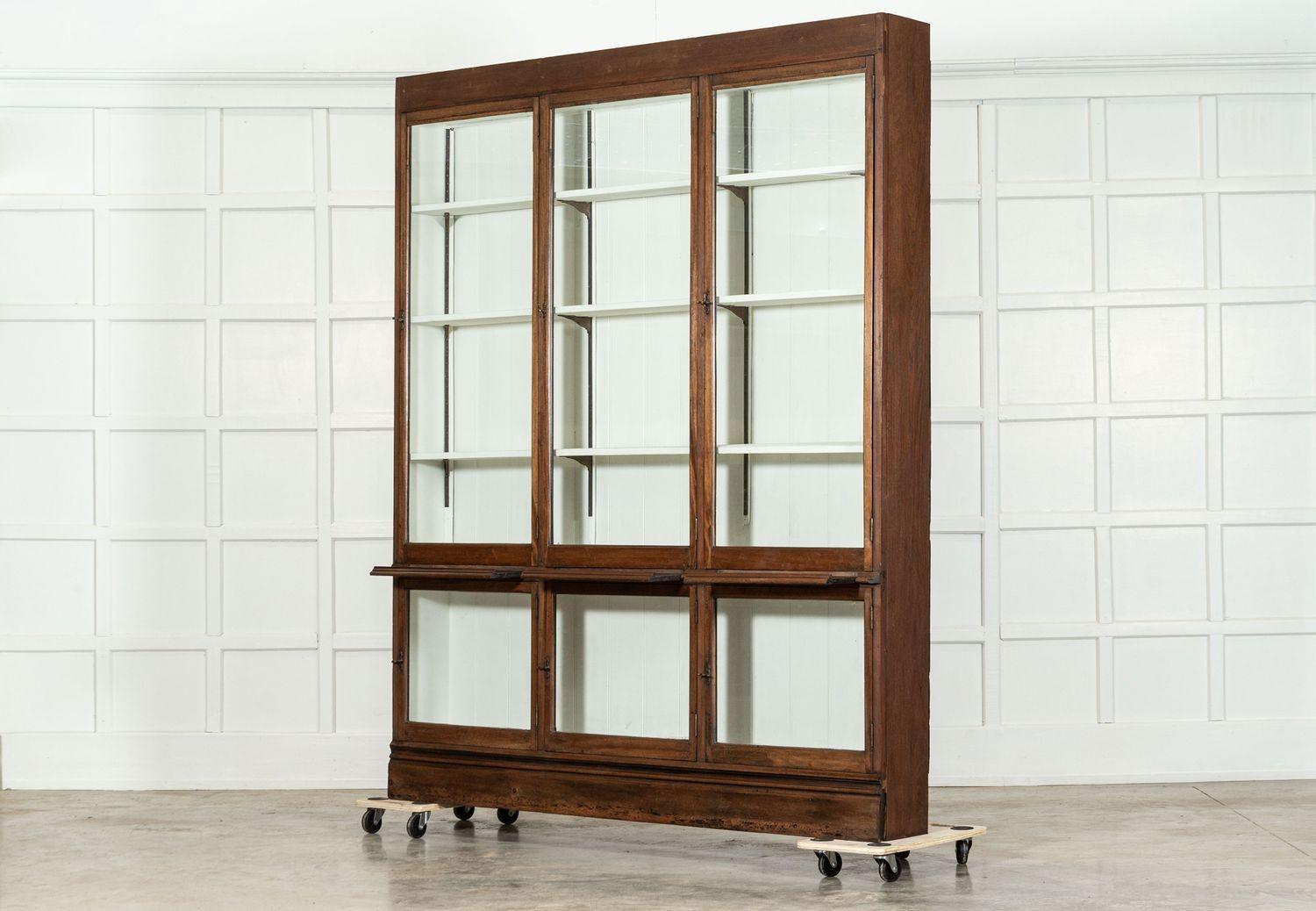19th Century Large 19thC English Oak & Mahogany Glazed Bookcase Cabinet For Sale