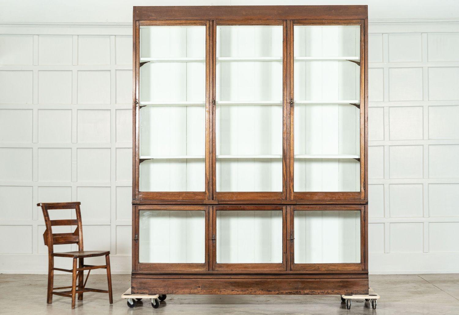 Large 19thC English Oak & Mahogany Glazed Bookcase Cabinet 2