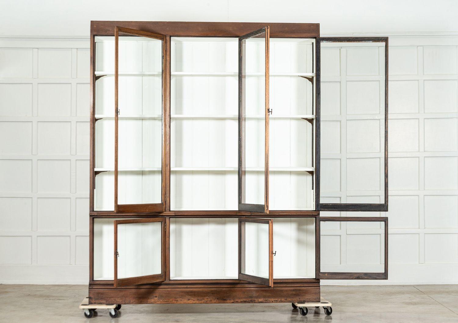 Large 19thC English Oak & Mahogany Glazed Bookcase Cabinet For Sale 3