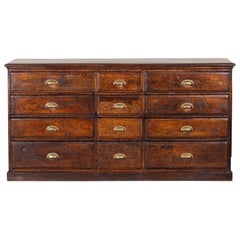 Antique Large 19thC English Oak Merchant Chest Drawers