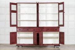 Large 19thC English Painted Pine Glazed Housekeepers Cupboard