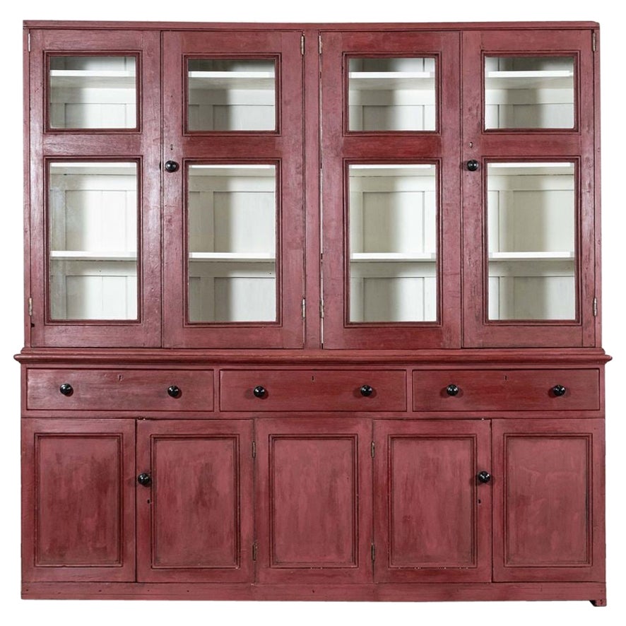 Großer englischer Kieferschrank aus dem 19. Jahrhundert mit Glasur