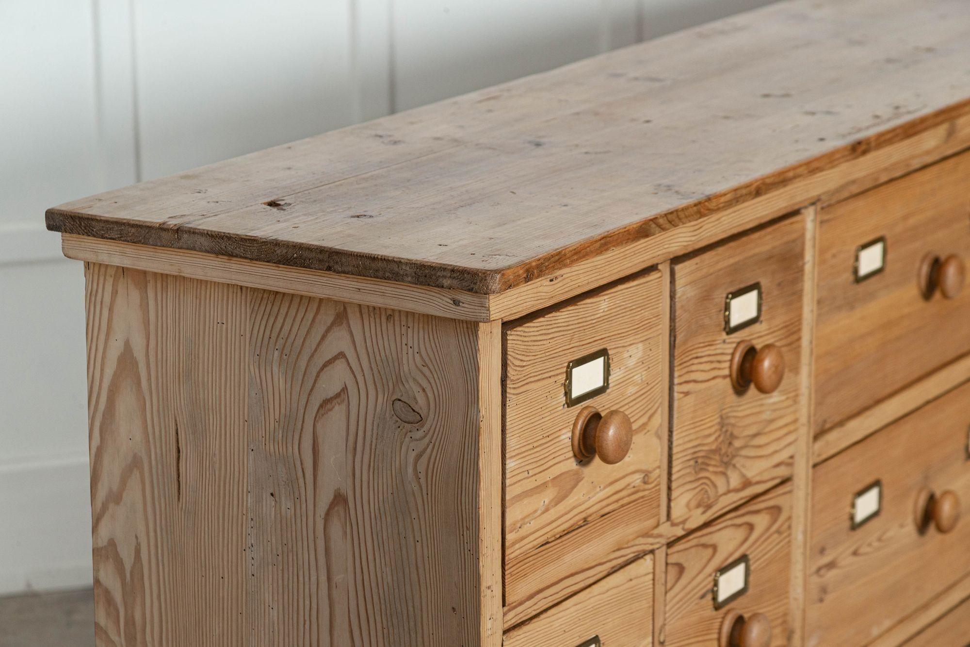 Large 19th Century English Pine Apothecary Bank Drawers 7