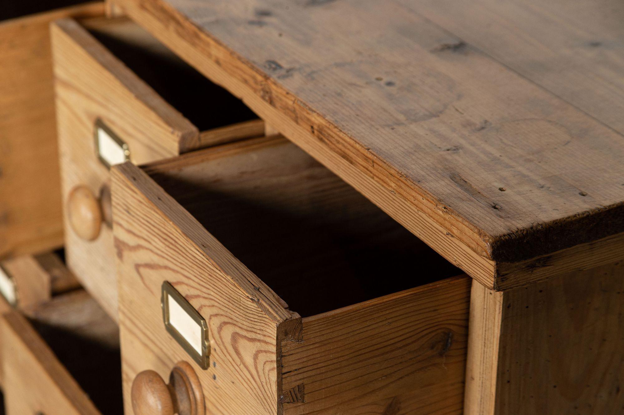 Large 19th Century English Pine Apothecary Bank Drawers 8