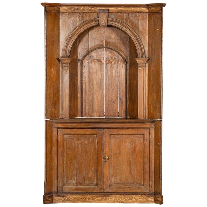 Large 19thC English Pine Corner Cupboard