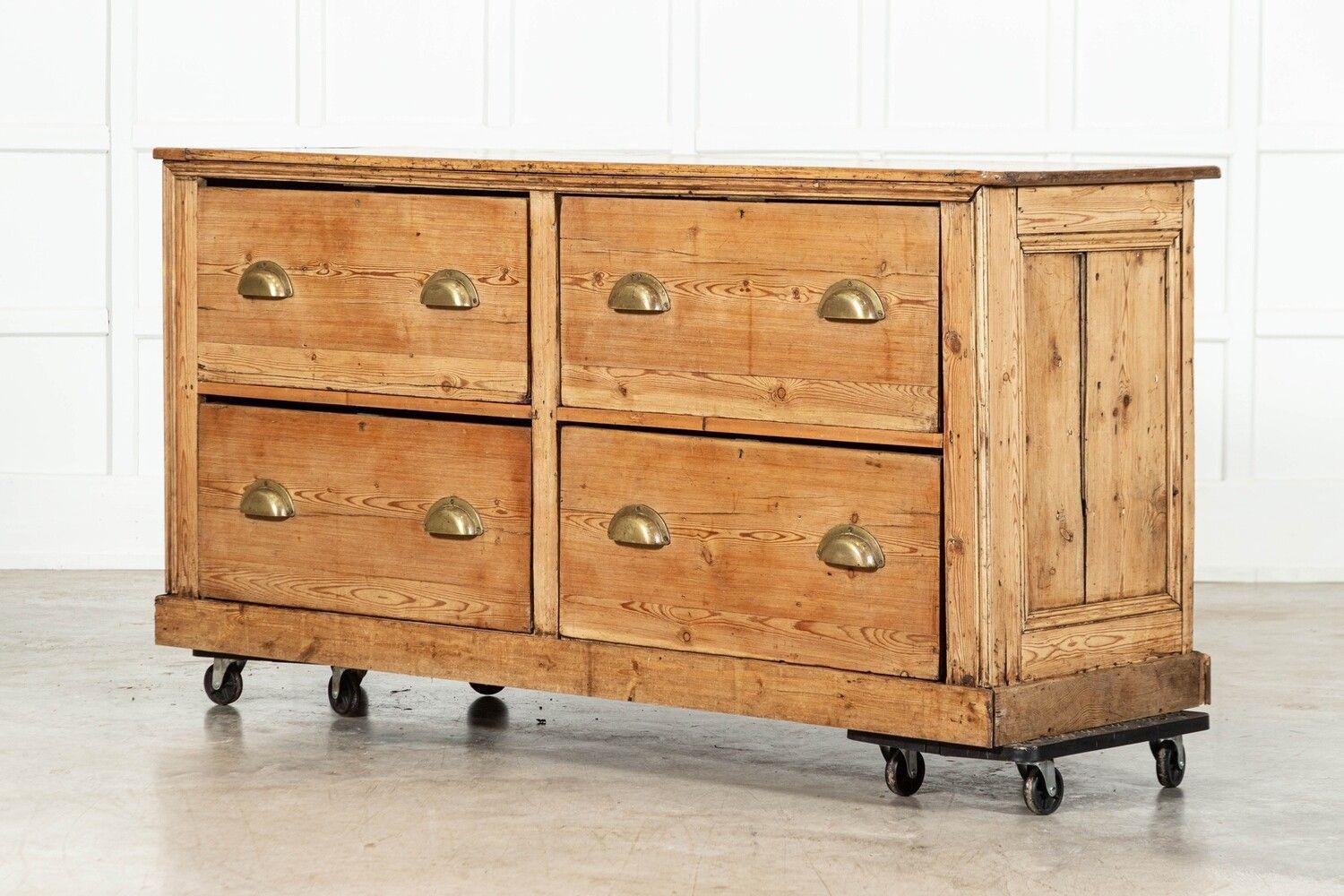 Beech Large 19thC English Pine Counter Drawers For Sale