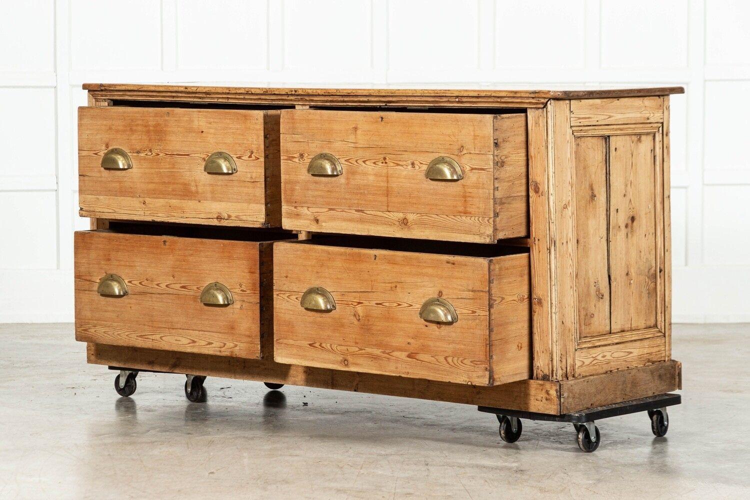 Large 19thC English Pine Counter Drawers For Sale 1
