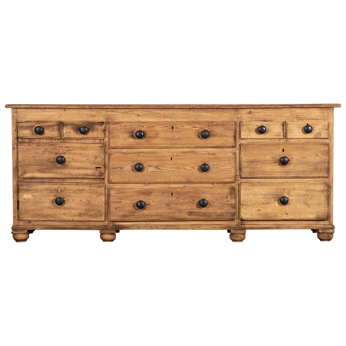Large 19thC English Pine Dresser Base For Sale