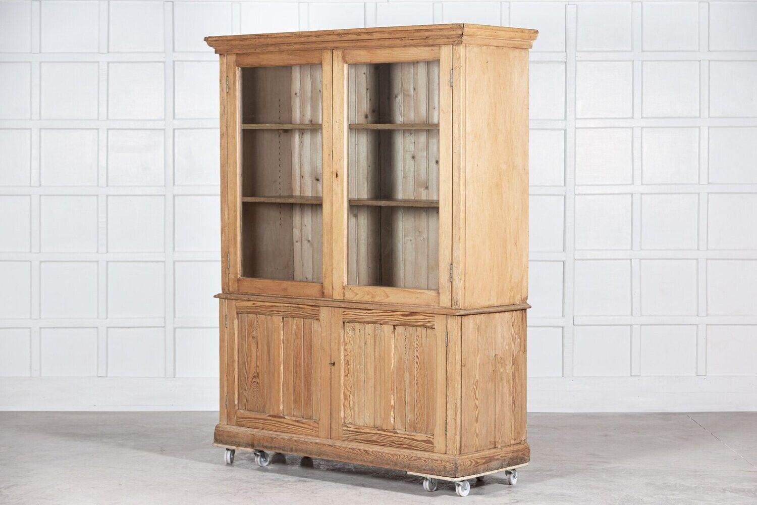 Large 19th C English Pine Glazed Display Cabinet / Bookcase 1
