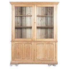Large 19th C English Pine Glazed Display Cabinet / Bookcase