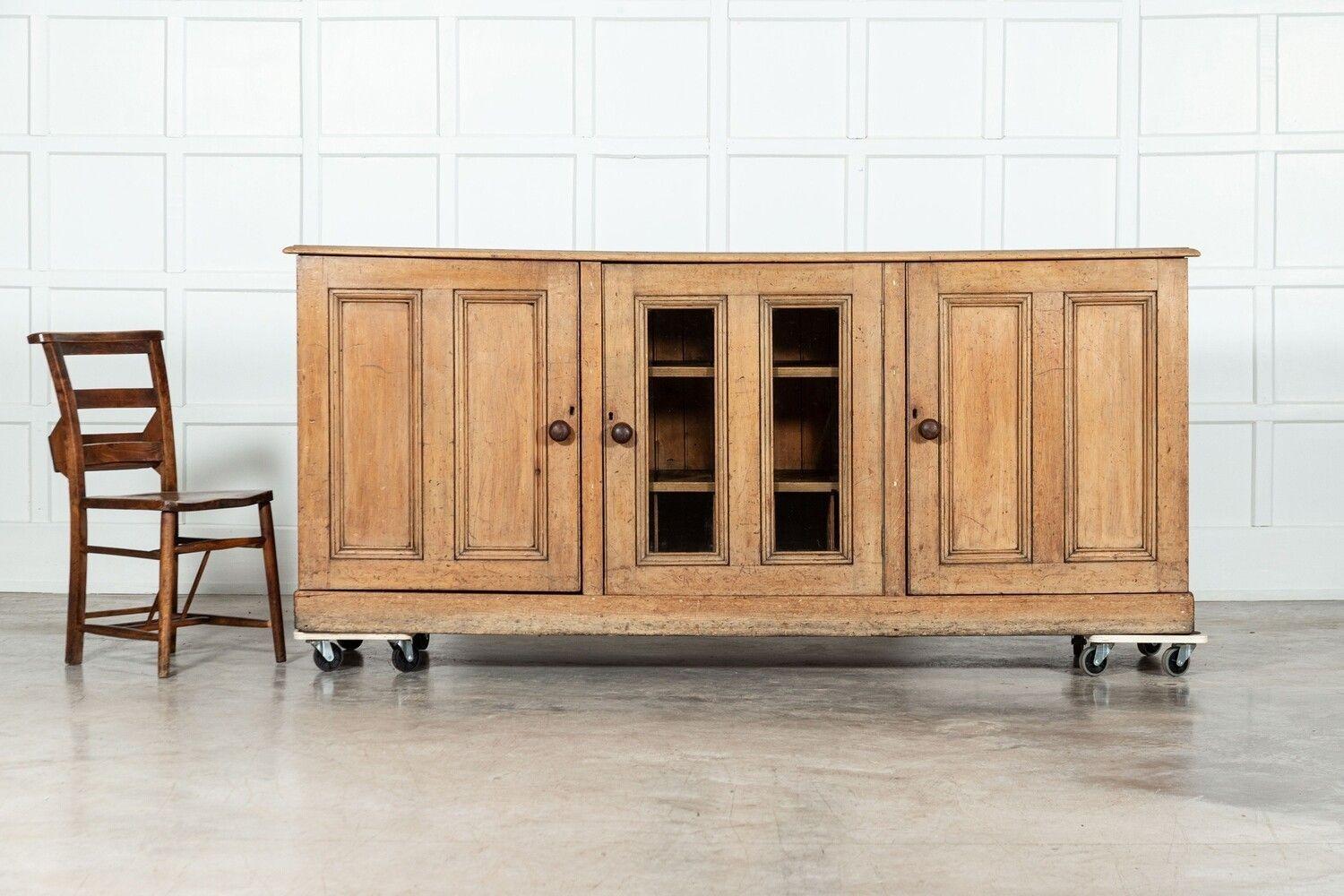 19th Century Large 19thC English Pine Glazed Dresser Base For Sale