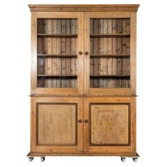 Antique Large 19thC English Pine Glazed Housekeepers / Bookcase