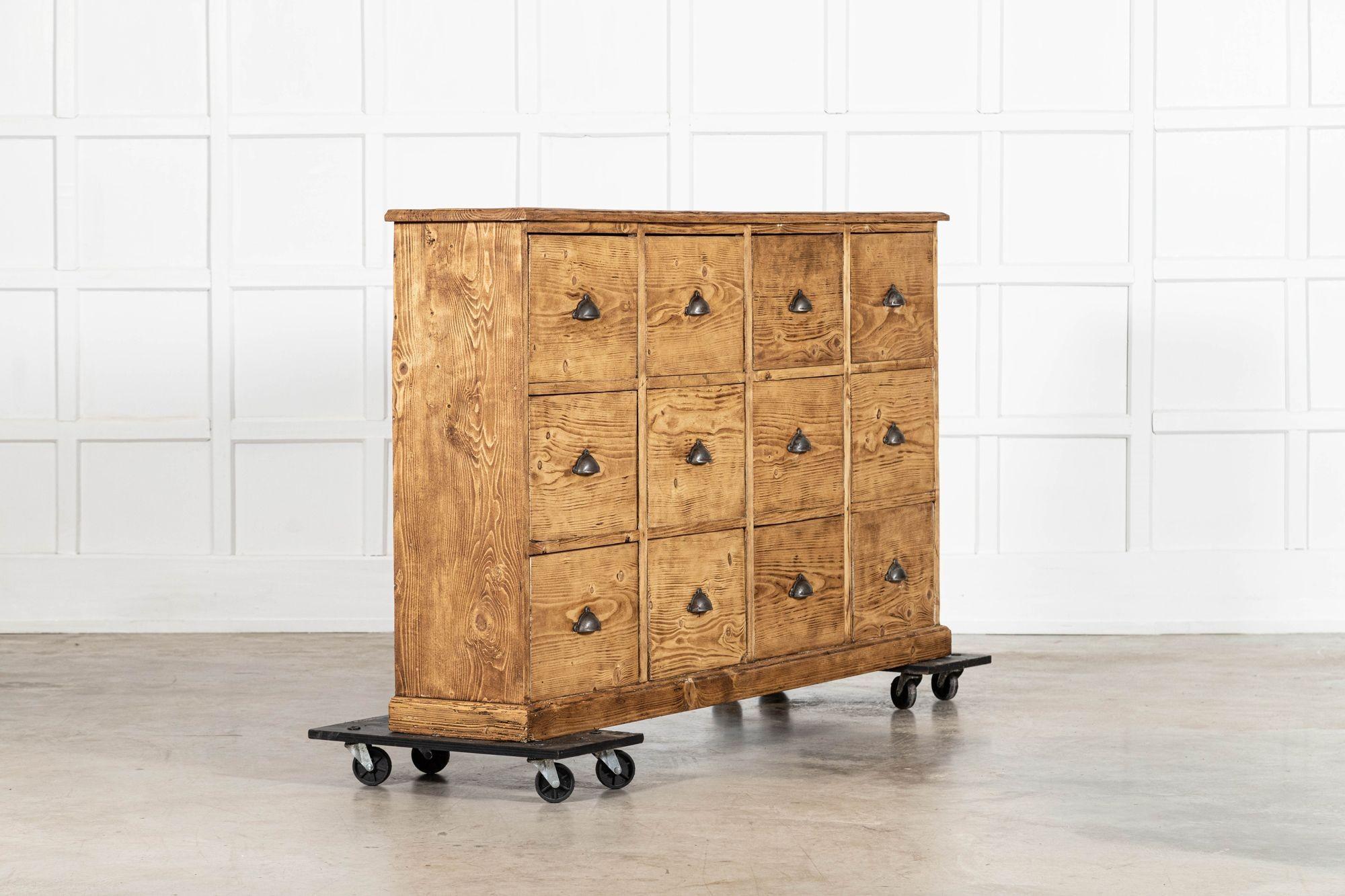 circa 1890
Large 19thC English Pine Haberdashery Drawers

sku 1516
W175 x D32 x H100 cm
Weight 67Kg
