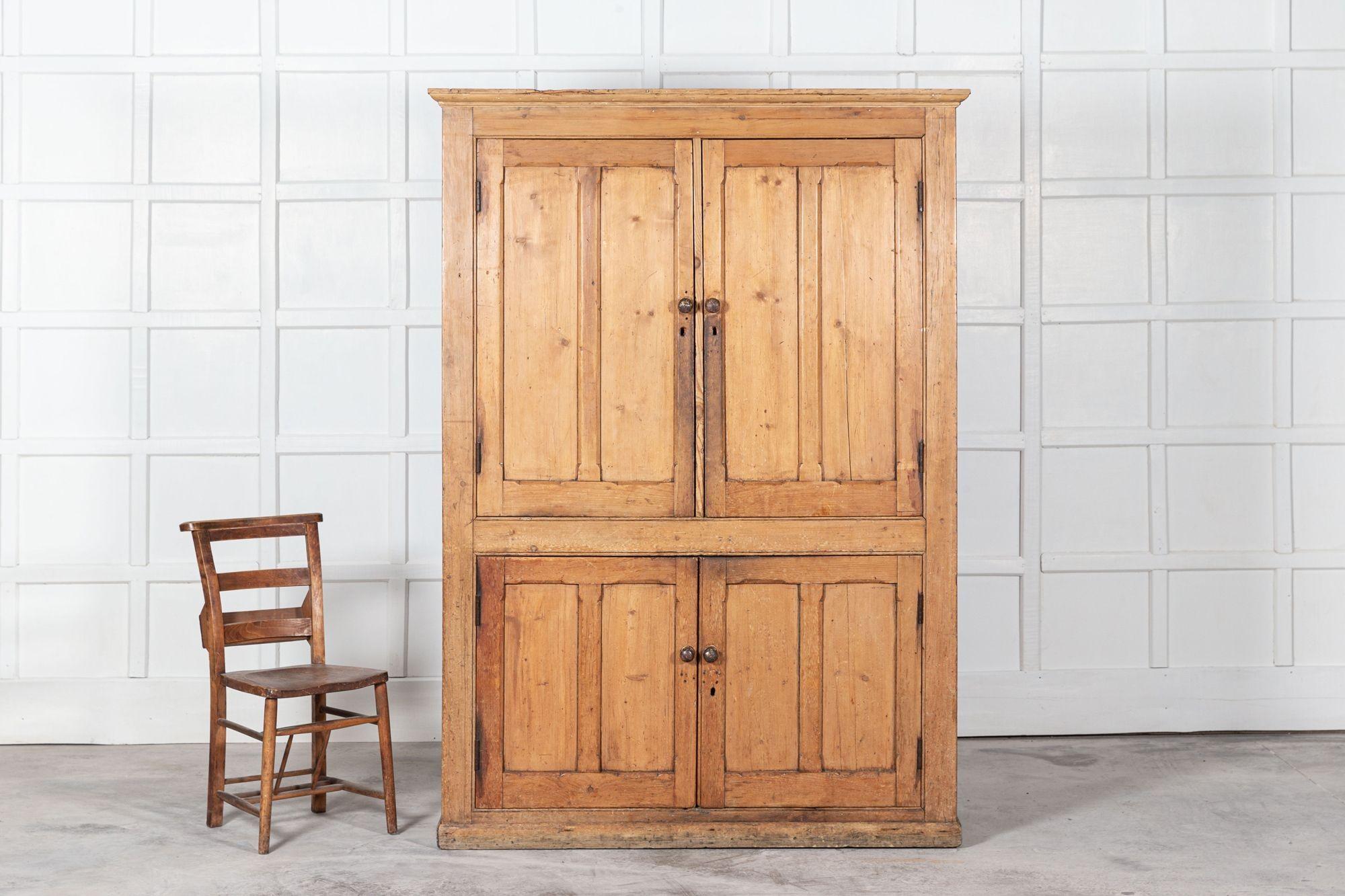 Large 19thC English Pine Housekeepers Cupboard For Sale 1