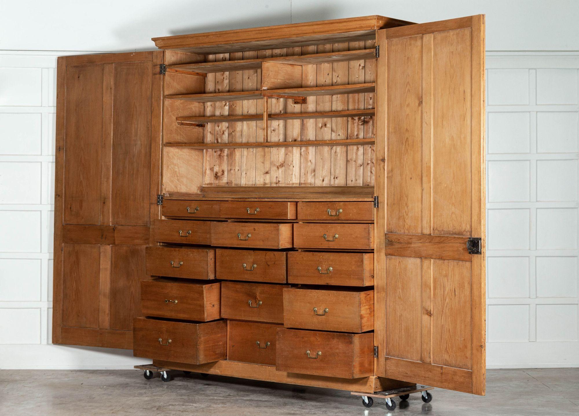 Large 19th Century English Pine Linen Press Chest For Sale 3