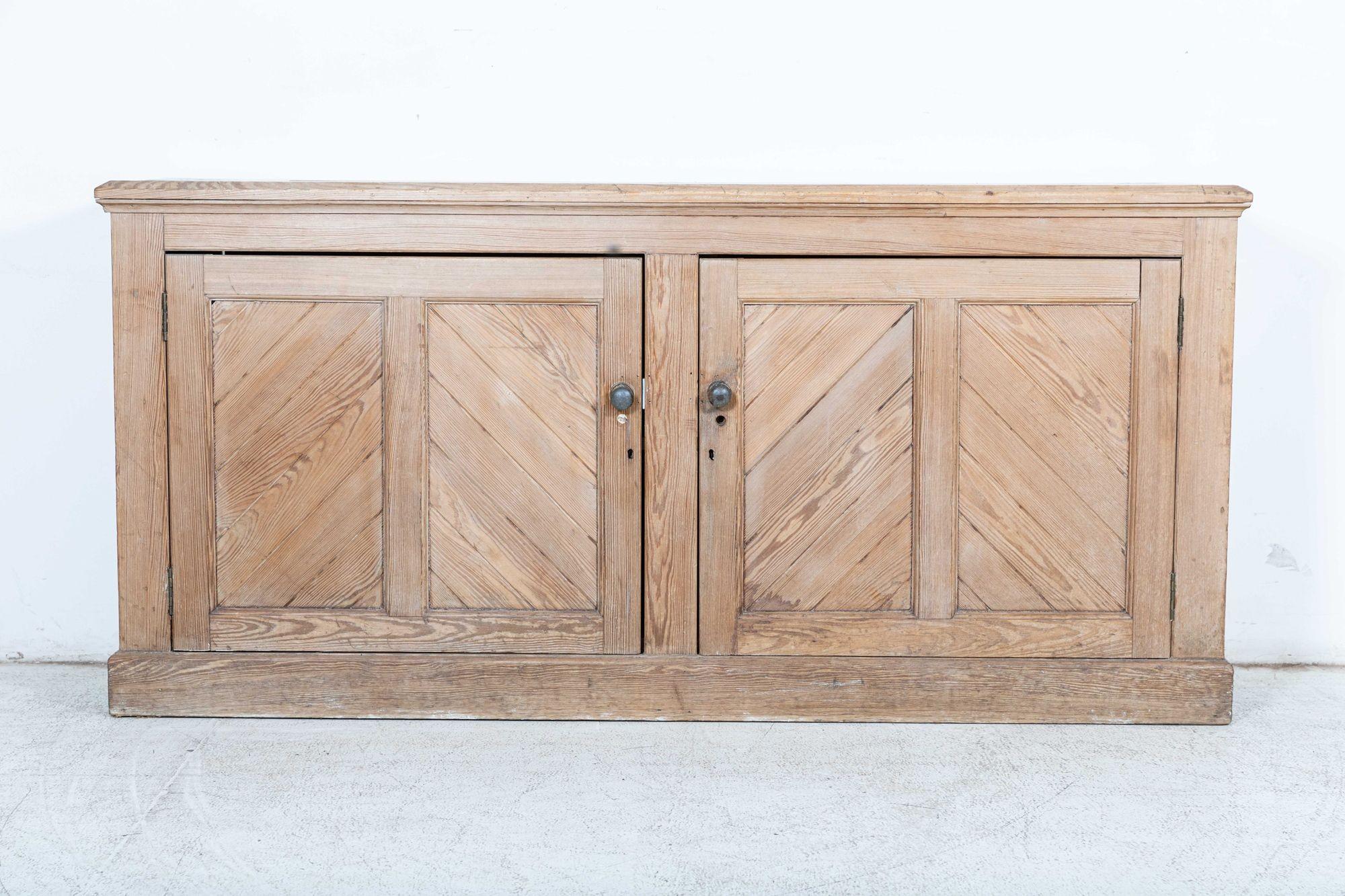 Large 19th C English Pine Paneled Dresser Base 1
