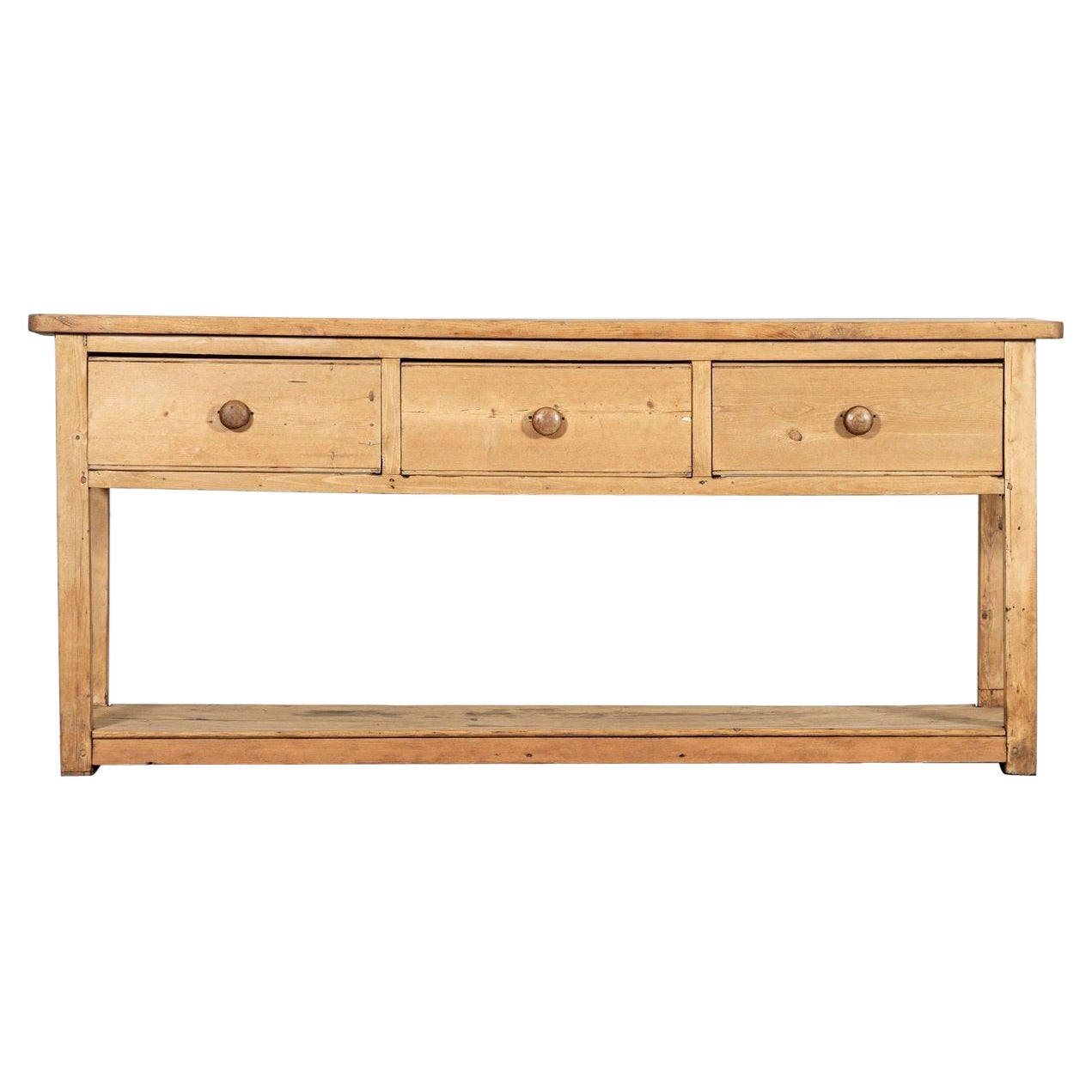Large 19thC English Pine Potboard Dresser Base