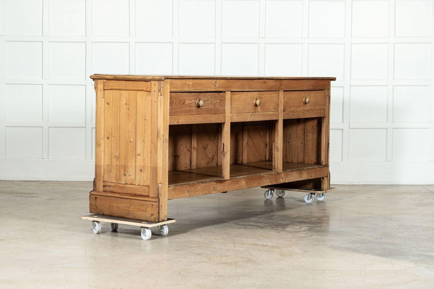 Large 19thC English Pine Shop Counter For Sale 1