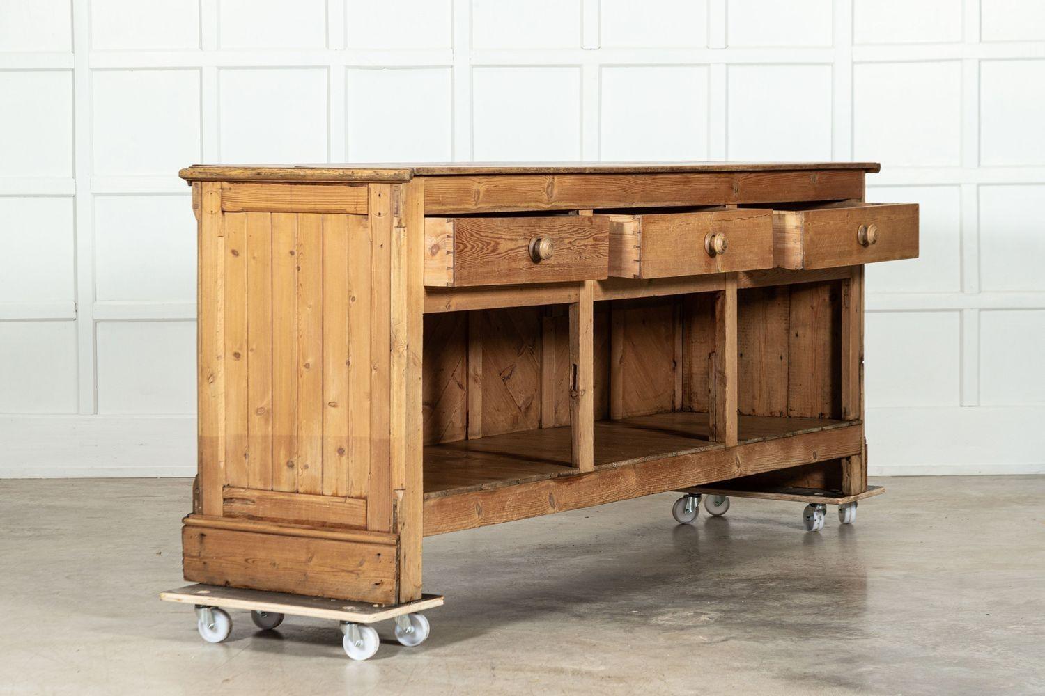Large 19thC English Pine Shop Counter For Sale 2