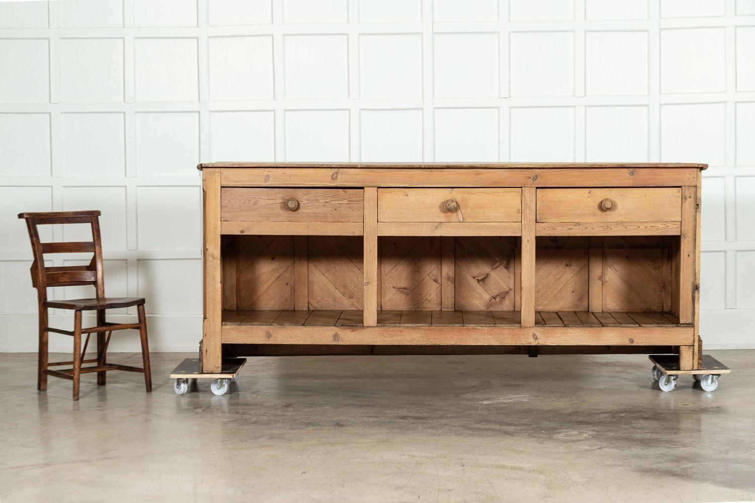 Large 19thC English Pine Shop Counter For Sale 4