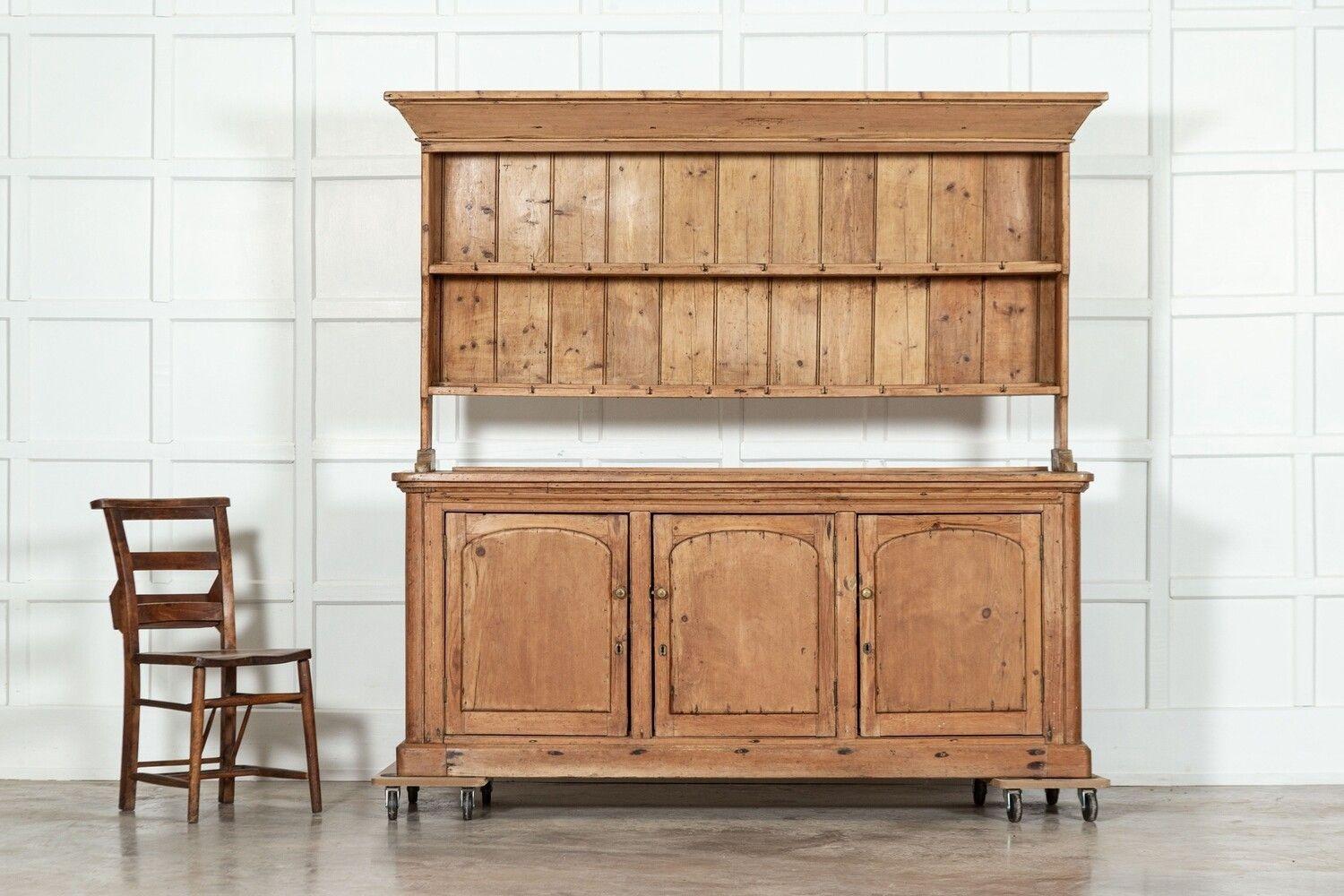 19th Century Large 19thc English Pine Vernacular Dresser For Sale