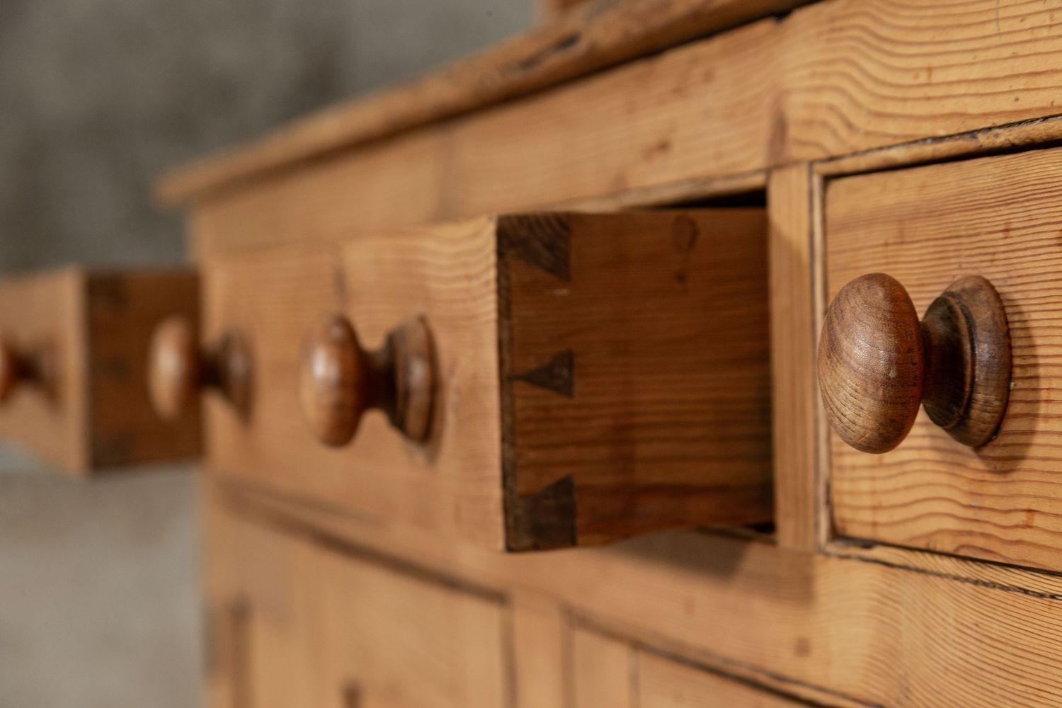 Large 19thC English Pine Waterfall Dresser For Sale 6