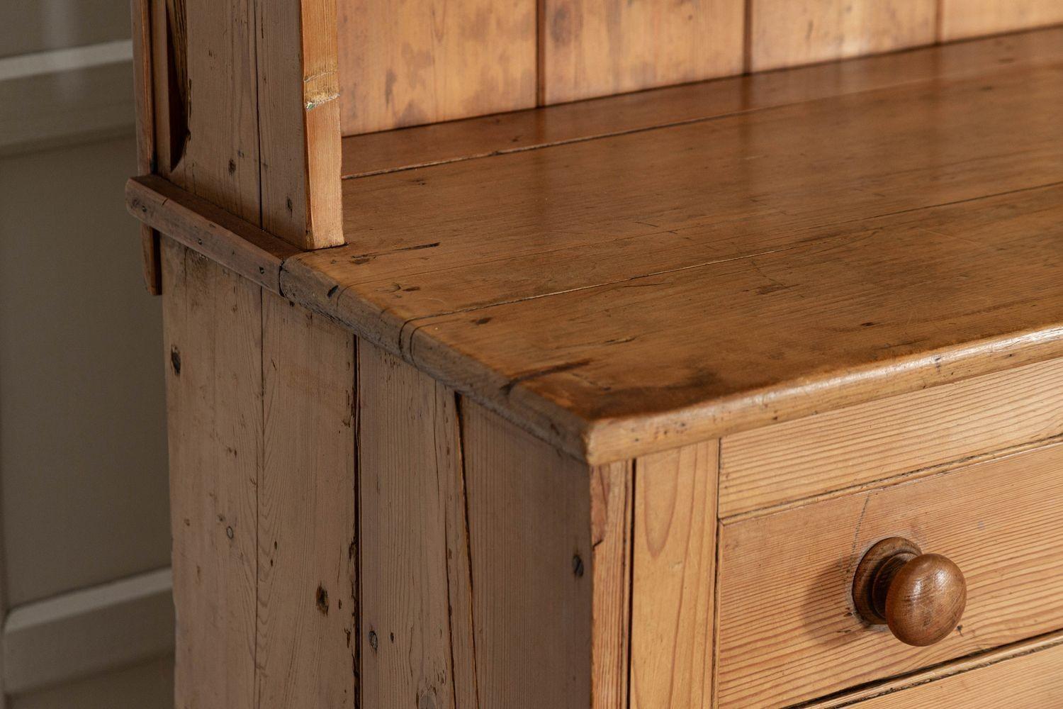 Large 19thC English Pine Waterfall Dresser For Sale 13