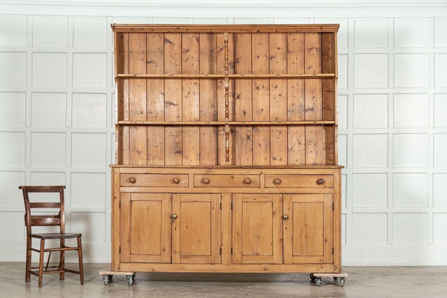19th Century Large 19thC English Pine Waterfall Dresser For Sale