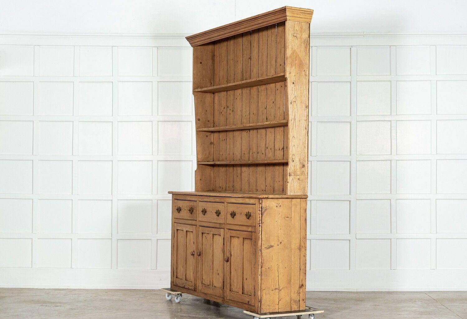 19th Century Large 19thC English Pine Waterfall Dresser For Sale