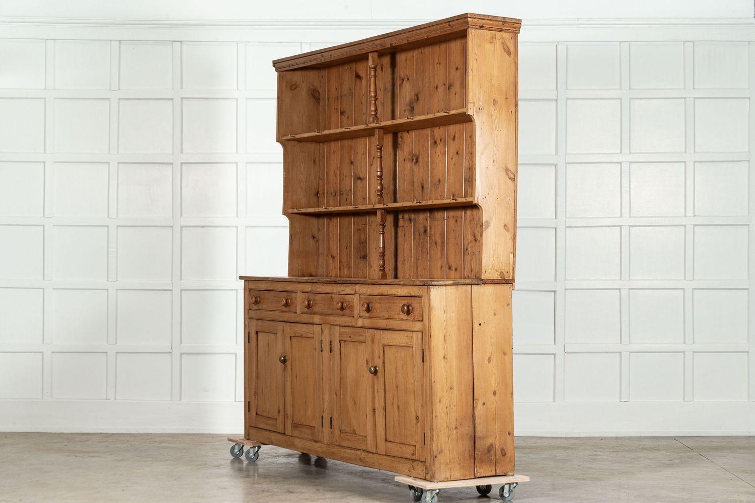 Large 19thC English Pine Waterfall Dresser For Sale 1