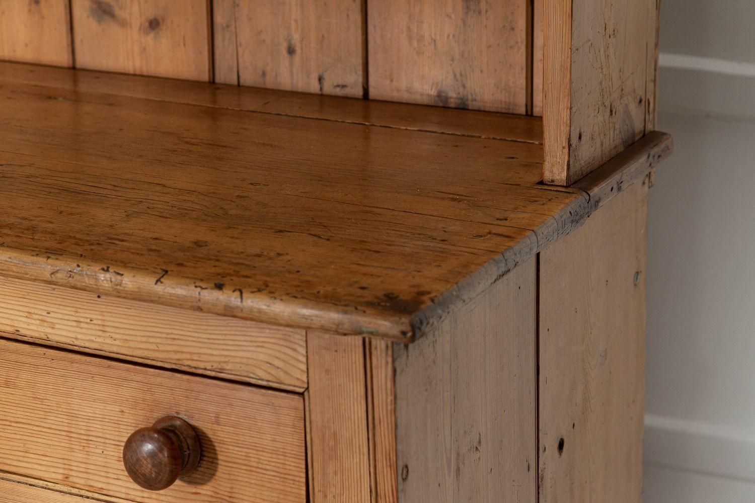Large 19thC English Pine Waterfall Dresser For Sale 5