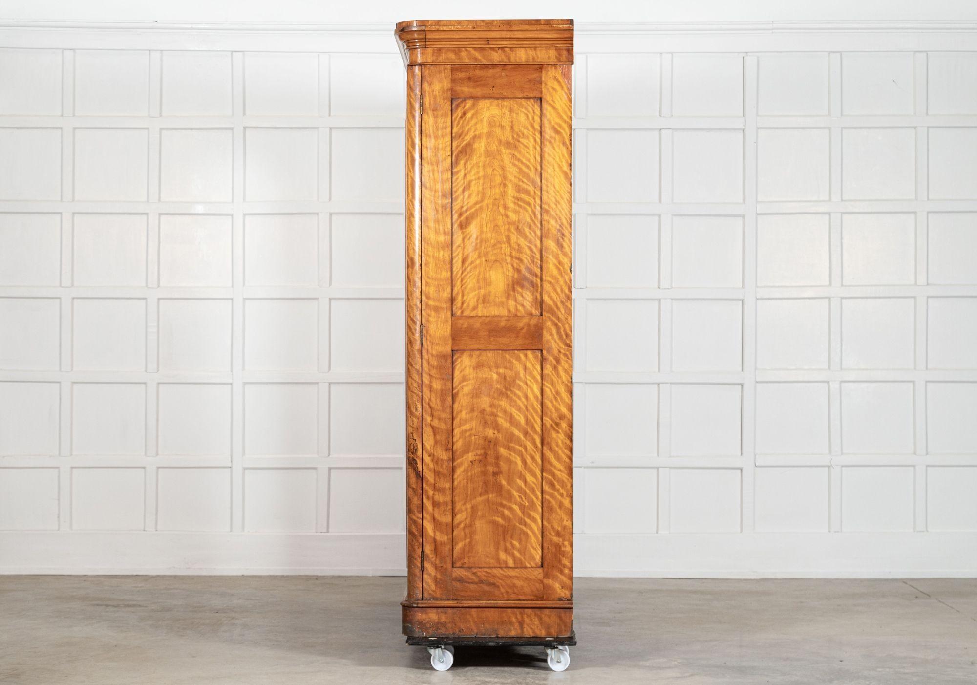 Large 19thC English Satin Birch Compactum Wardrobe en venta 4