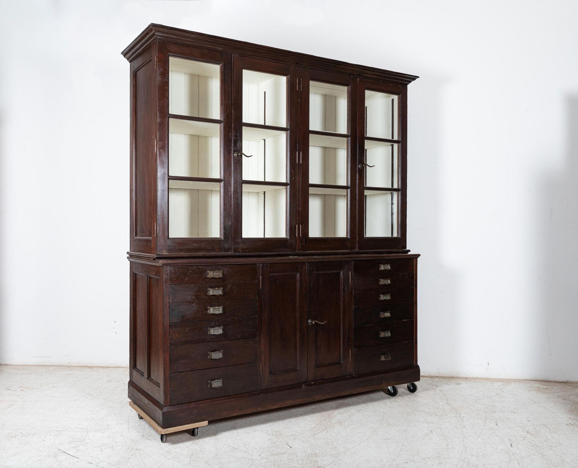 Pine Large 19thC English Specimen Display Cabinet / Bookcase For Sale