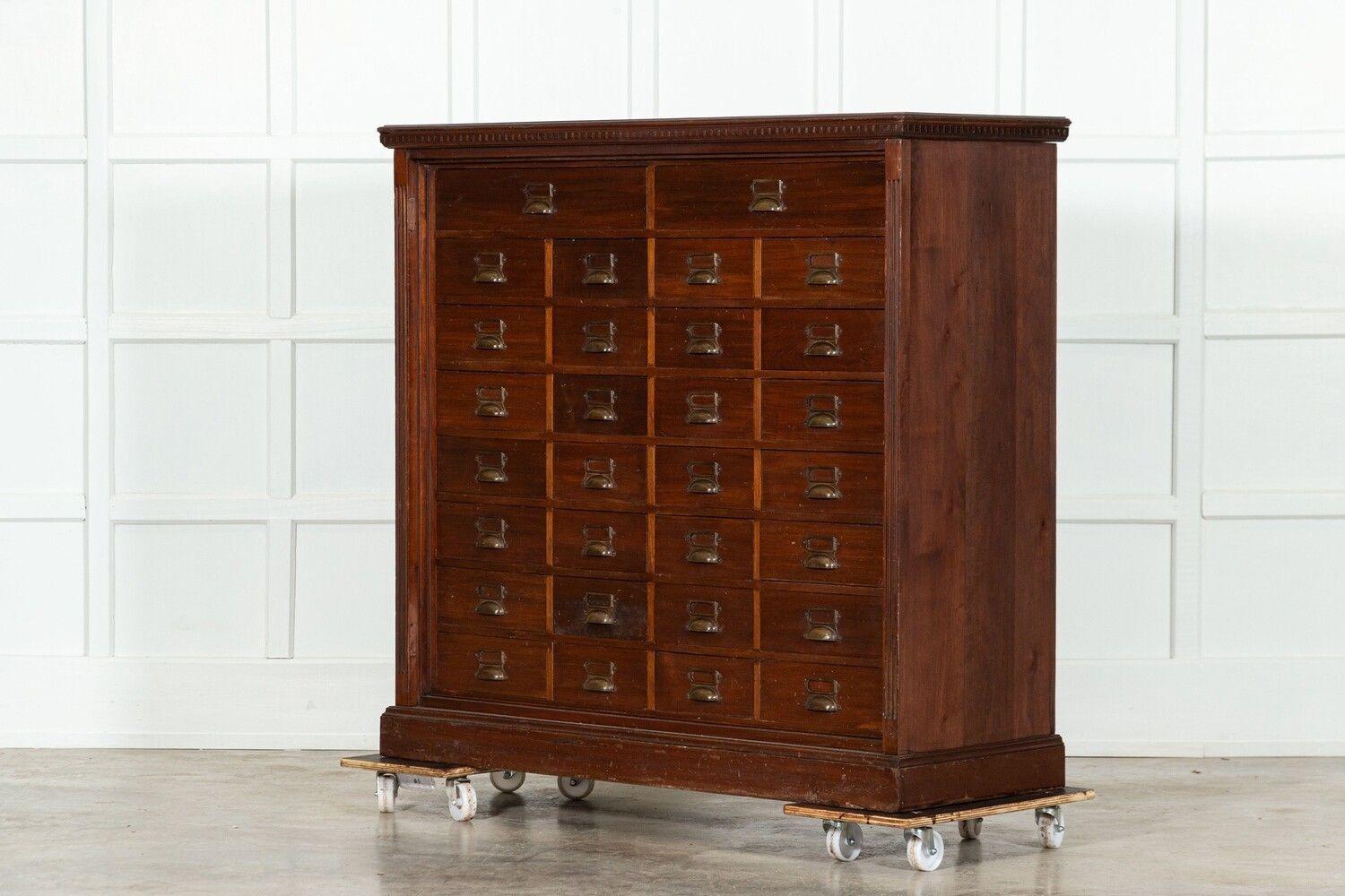 19th Century Large 19thC English Walnut Apothecary Bank Drawers For Sale
