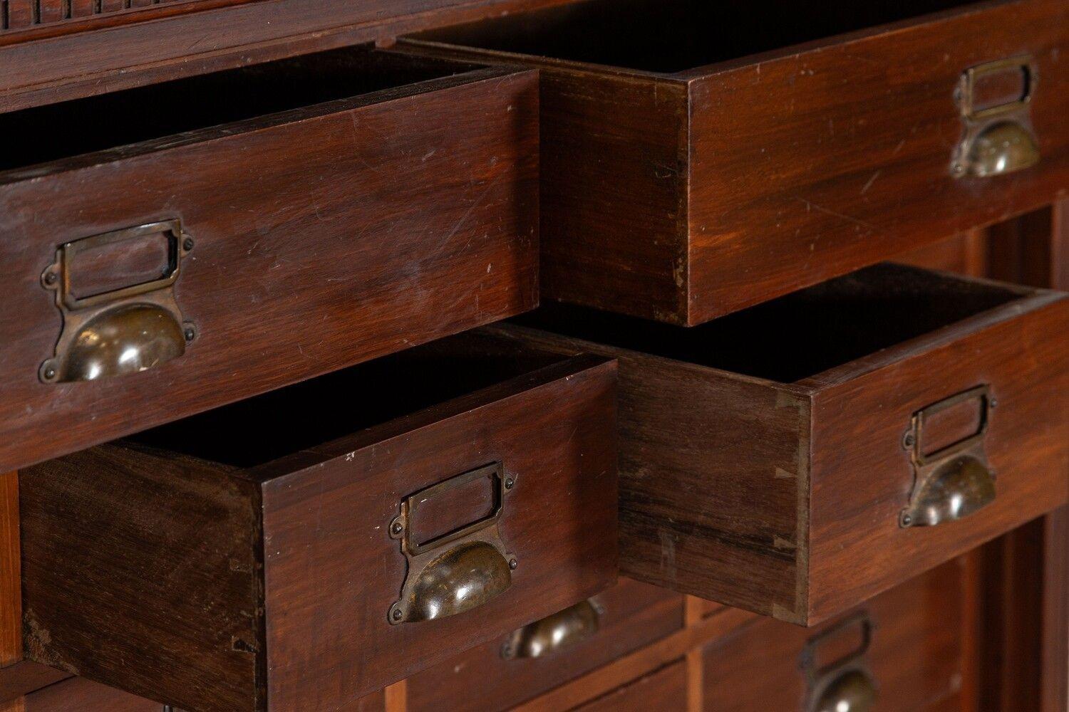 Large 19thC English Walnut Apothecary Bank Drawers For Sale 2