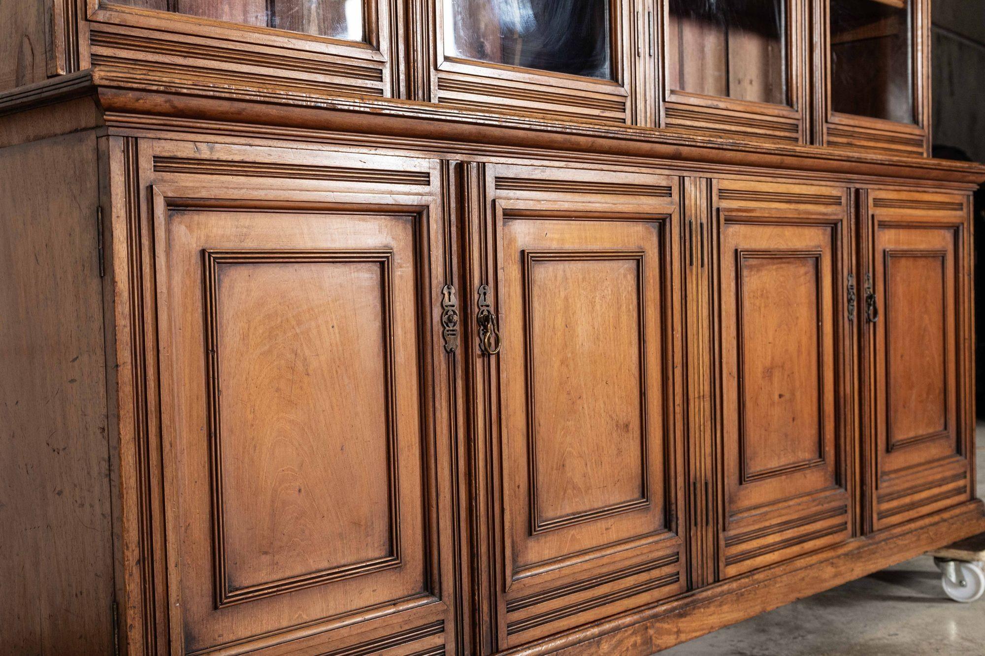 Large 19thC English Walnut Glazed Bookcase For Sale 6