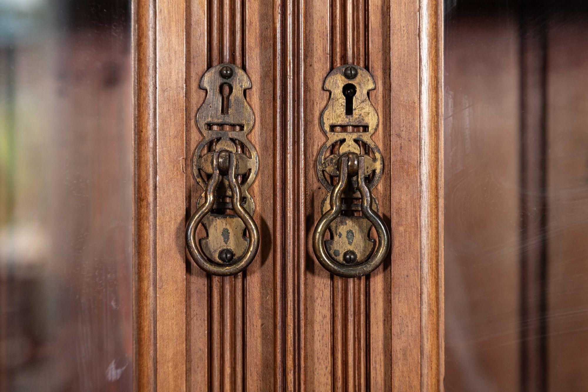 Large 19thC English Walnut Glazed Bookcase For Sale 7