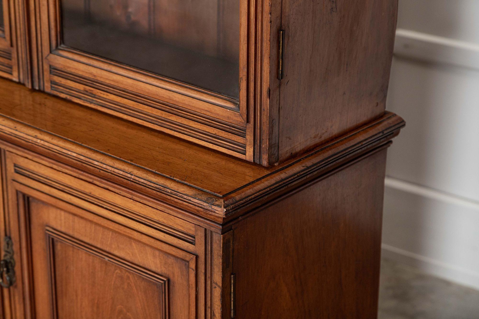 Large 19thC English Walnut Glazed Bookcase For Sale 8